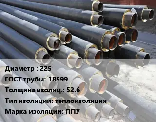 Труба предизолированная 225 ГОСТ: 18599 s изоляции=52.6 теплоизоляция ППУ